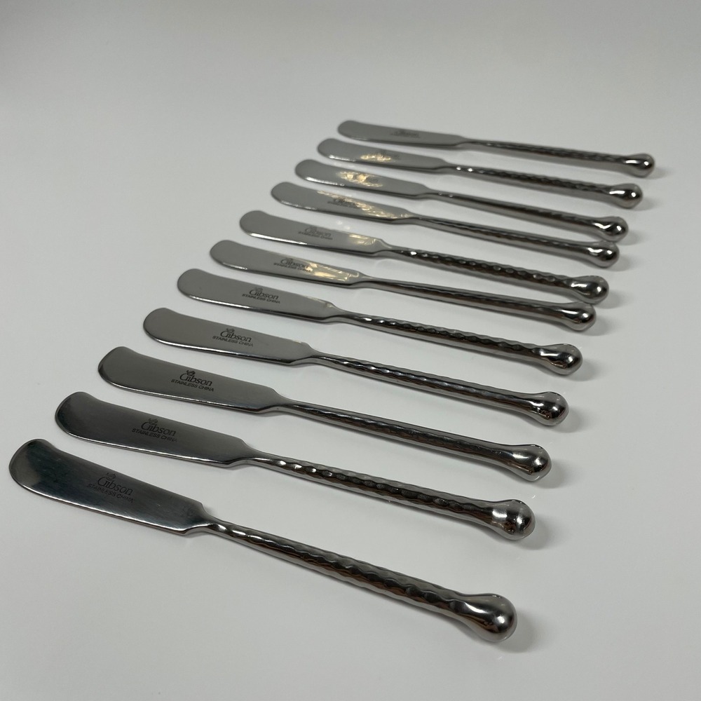 Gibson Stainless China Butter Spreader Set of 11 Hammered Handle Silver 5.75in